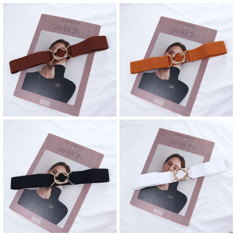 Decoration Geometric Women Waistband Gold Round Buckle Belt Female Waist Strap Elastic Waist Belt