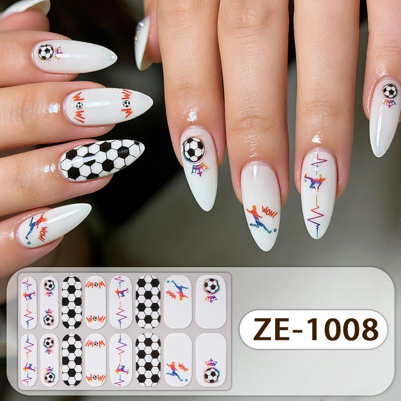 16Tipů Samolepky na Nehty Plné Krytí Fotbalové Pásky na Nehty Dlouhotrvající Samolepicí Nail Art DIY Manikúra Dekorace