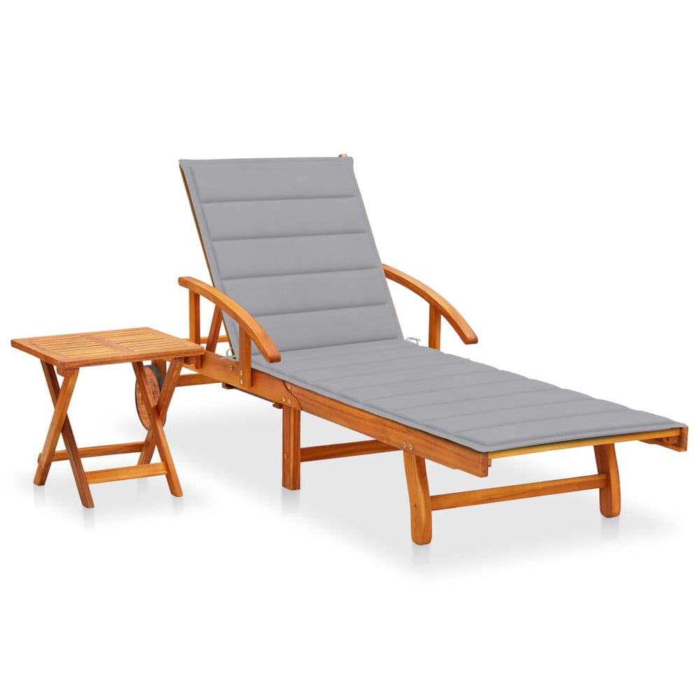 Garden Lounge Chair with Table and Cushion Acacia Wood
