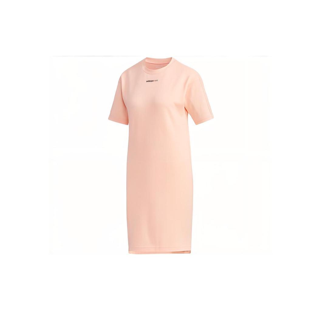 Adidas Neo T Dress With Logo Print Casual Breathable Round Neck Short Sleeve Dress Women Dresses Pink FH9316