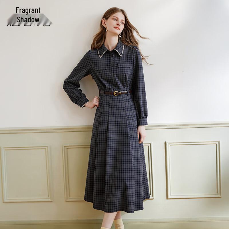 Xiangying Women s Retro Plaid Shirt Dress M