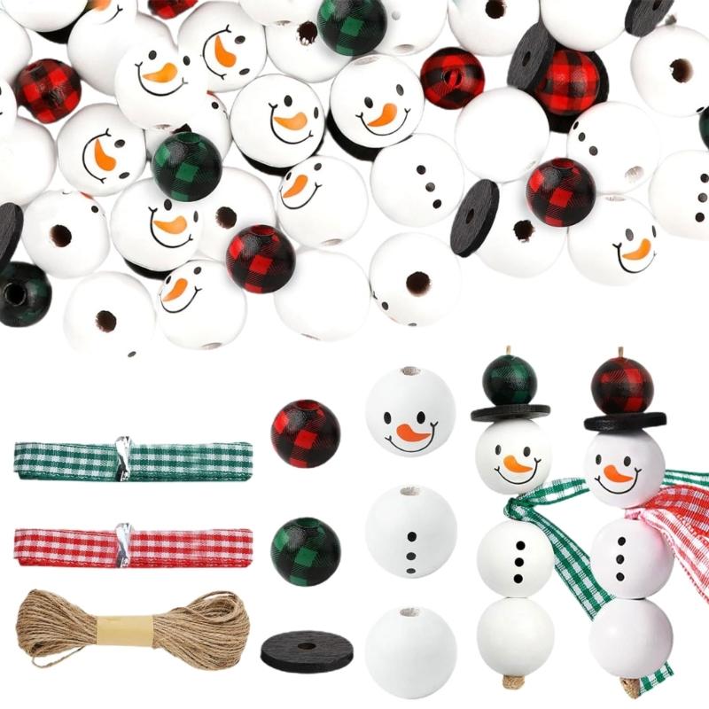 Christmas Wooden Beads for Craft Round Craft Beads Winter Snowmen Beads Crafts DIY Jewelry Making Home Party Decorations