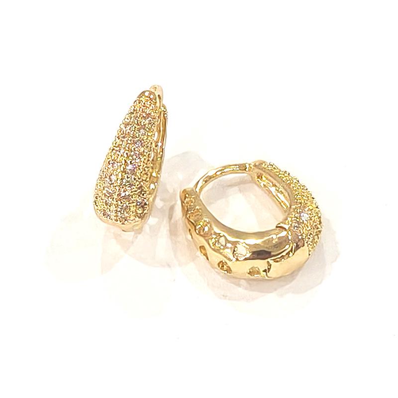 Gold-Plated Zircon Copper Inlaid U-Shaped Ear Cuff for Women, Color-Preserving INS Style Fashion Earrings