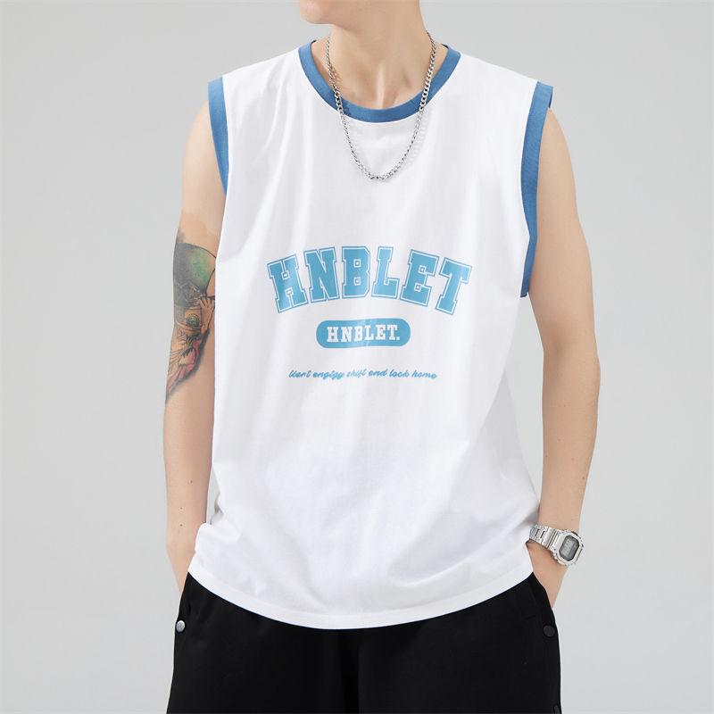 

Стильные повседневные майки-танки с надписью свободного кроя, мужская одежда, спортивные без рукавов, летние, новые, молодежная жизненная сила, с круглым вырезом, сшитые пуловеры XL белый