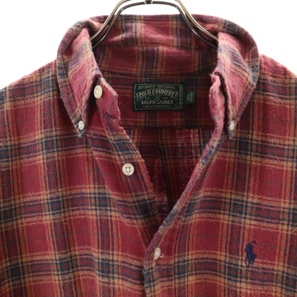POLO COUNTRY RALPH LAUREN 80s 90s Old Check Pattern Long sleeve Button down shirt Men's Used