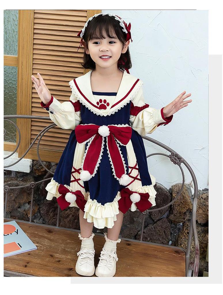 Girls' Lolita Cute Dress with Warm Fleece Lining - Spring & Autumn Formal Princess Dress for Small to Medium Primary School Children