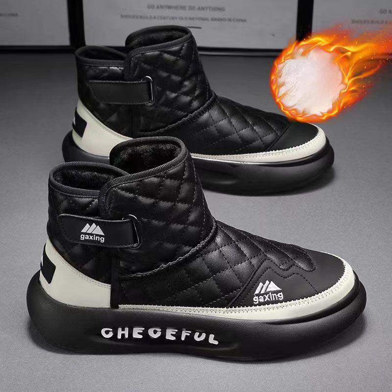 

Мужские ботинки. Новые модные универсальные туфли с толстой подошвой. Удобные износостойкие, нескользящие, бархатные, сохраняющие тепло зимние плюшевые туфли. 44 чёрный