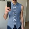 INCERUN Men Lapel Neck Sleeveless Button Up Bow Casual Loose Tank Tops