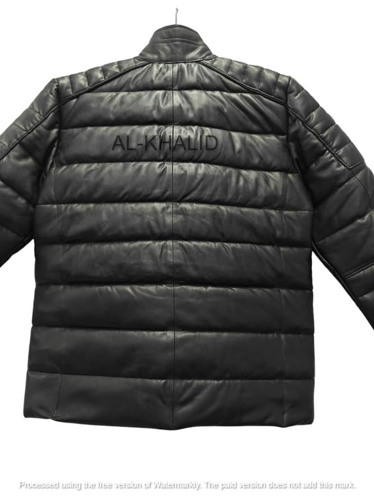Puffer Black Full Quilted Zipper Stylish Men's Genuine Lambskin Leather Jacket