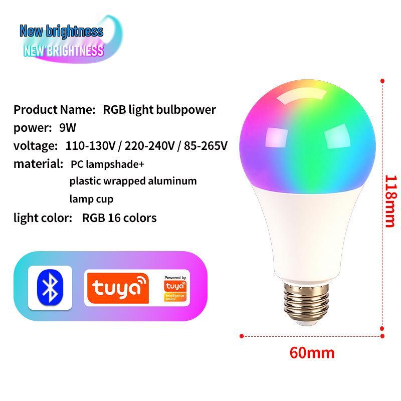 Smart LED Bulb with WiFi & Bluetooth, App-Controlled, RGB Color-Changing, Dimmable 9W Tuya Bluetooth
