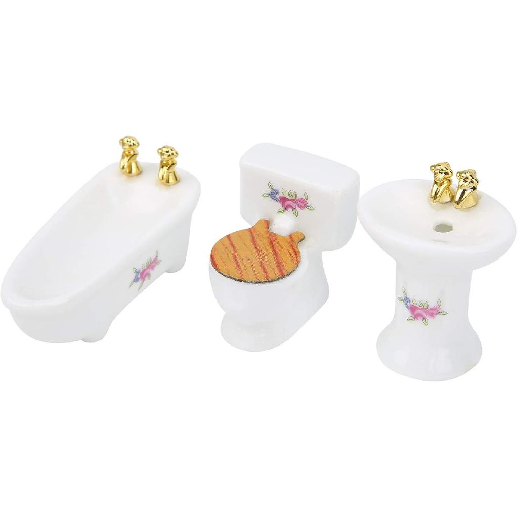 Hztyyier Dollhouse Miniature Bathroom Set, 1: 24 Dollhouse Miniature Porcelain Bathroom Set, Mini Dollhouse Furniture for Decoration(#3)