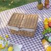 Portable Rattan Woven Picnic Basket with Lid - Small Outdoor Floral & Fruit Basket