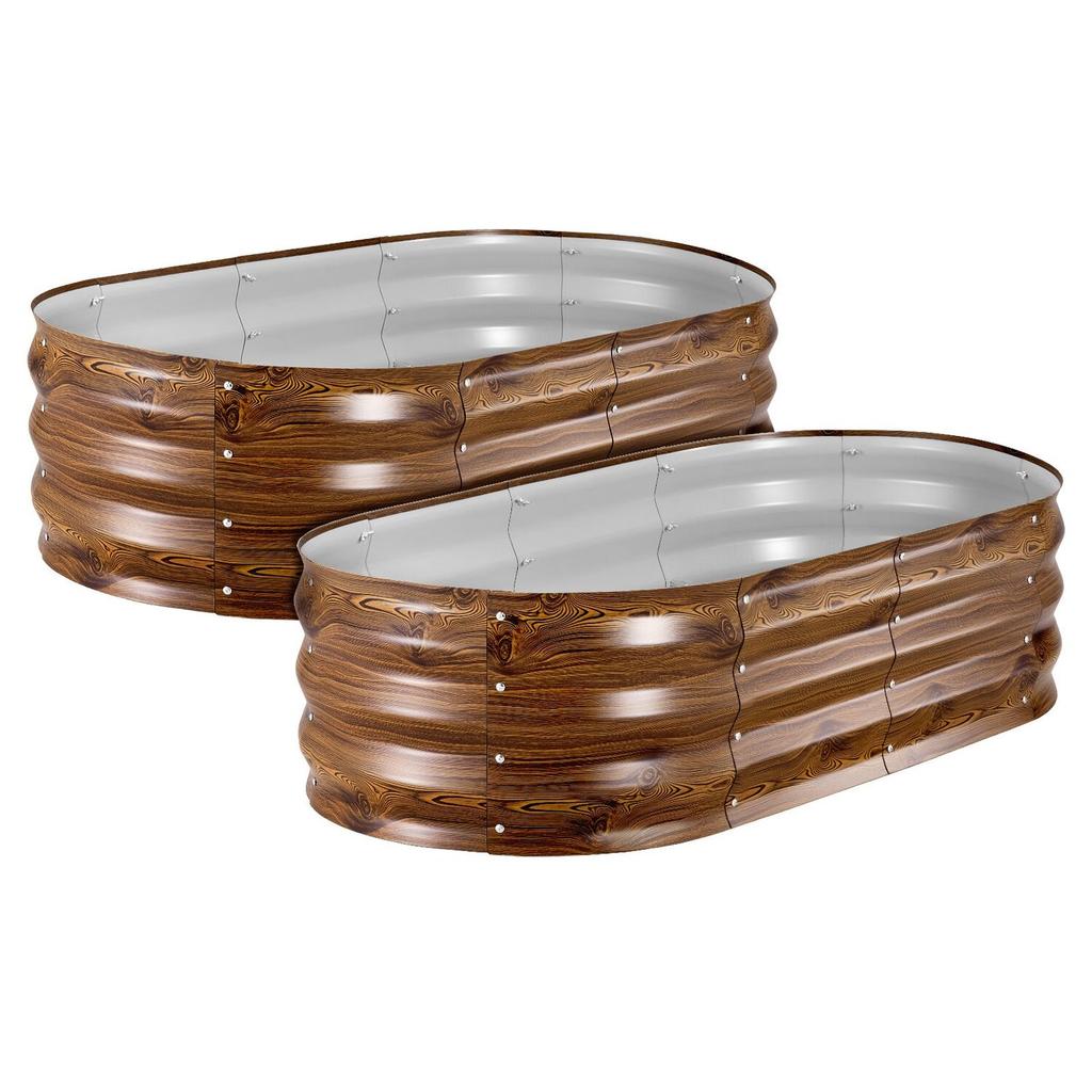 2 Pack Galvanized Raised Garden Beds, 1200 X 600 X 300 Mm, Oval Metal Planter Boxes Kit Outdoor, Bottomless Garden Box with Gloves, Alu-Zinc, for