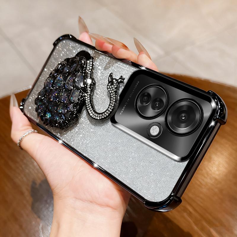 KEYSION Shockproof Plating Phone Case for OPPO Reno11 F 5G Clear TPU Glitter Jewelled Swan Kickstand Back Cover for OPPO Reno11F 5G