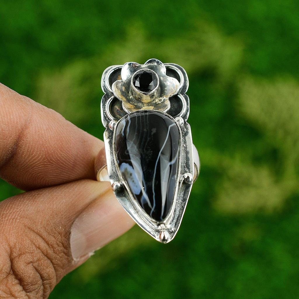 Sardonyx Gemstone Unique Statement Wife Ring Jewelry Ring Size 10 925 Sterling Silver