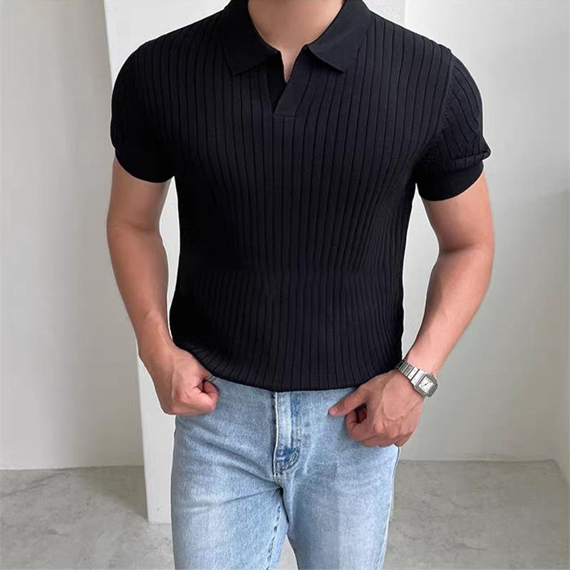 

Men s Short Sleeved Classic T-shirt Summer Men Retro Striped Polo Shirt Solid Color Short Sleeve Fashion Casual T-shirt S чорний