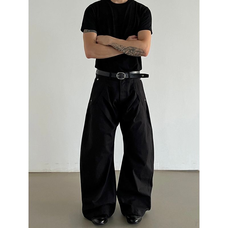 Blaexit Retro Light American-Style Work Pants Cleanfit White Scimitar Pants Men's Casual Loose Wide-Leg Pants