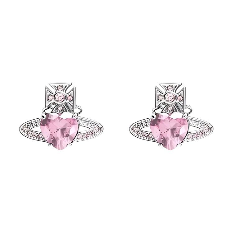 

Vivienne Westwood Ariella Heart Shaped Saturn Crystal Earrings Women earrings Pink Silver 6201031T-02P459-CN Basic Packaging-Dust Bag+Box