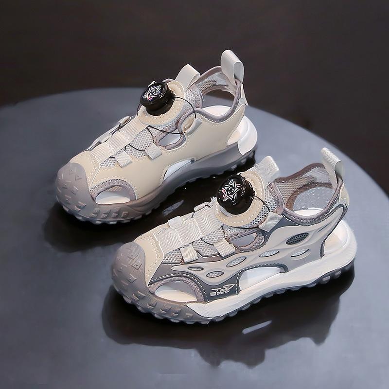 

Children Summer Soft Sole Sports Sandals Girls Princess Hollow Beach Shoes Boys Toe Cap Casual Footwear 27 серый