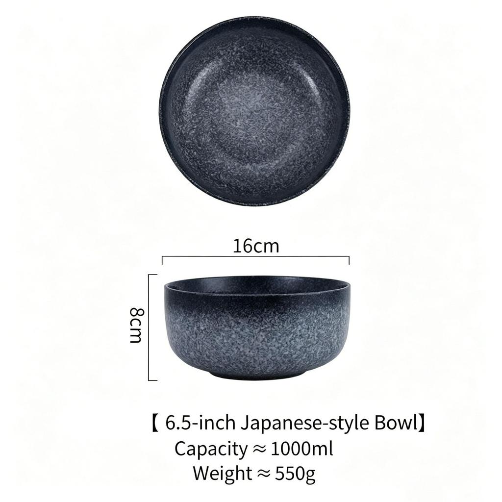 6.5 Inch Japanese Ramen Bowl Set 1000ml Large Ceramic Noodle Bowl Microwave and Dishwasher Safe, Vintage Japanese Style Soup Bowl for Udon, Pho, Salad