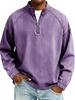 Men's Washed Solid Color Pure Cotton Hoodie with Stand-Up Collar and Half-Zip Closure for Autumn/Winter