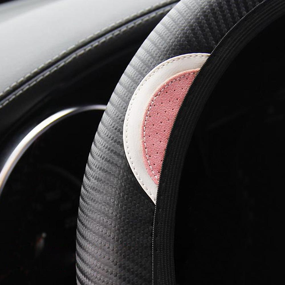For 37-38cm Diameter Cute Car Steering Wheel Cover Kawaii Pink Ears Car Interior Decoration Accessories For Girls