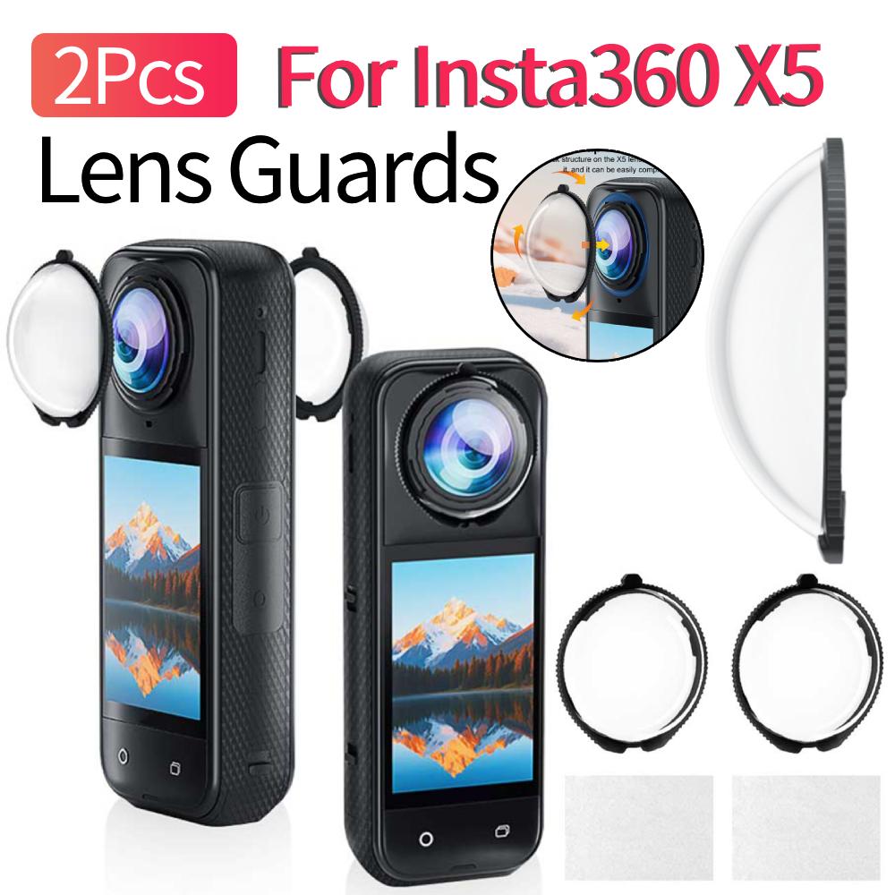2Pcs For Insta360 X5 Camera Optical Glass Lens Protective Cover Anti-Scratch Glass Lens Guards Lens Cap Protector Accessories