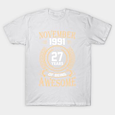 T Shirt Women November 1991 27 Years Of Being Awesome Harajuku Print Kawaii Tshirt Summer Short Sleeve Female T-Shirt Top Tee