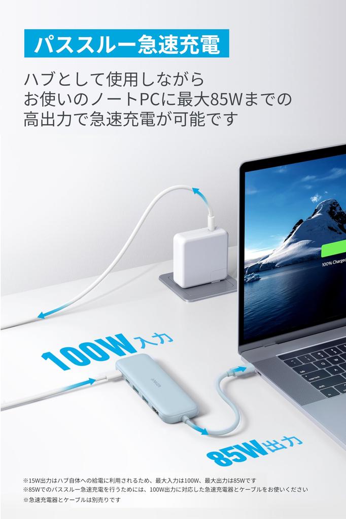 Anker 332 Hub 100W USB PD 4K HDMI 5Gbps Data Ports USB-C (5-in-1) Blue, Support, Port, High-Speed Transfer, USB-C/USB-A