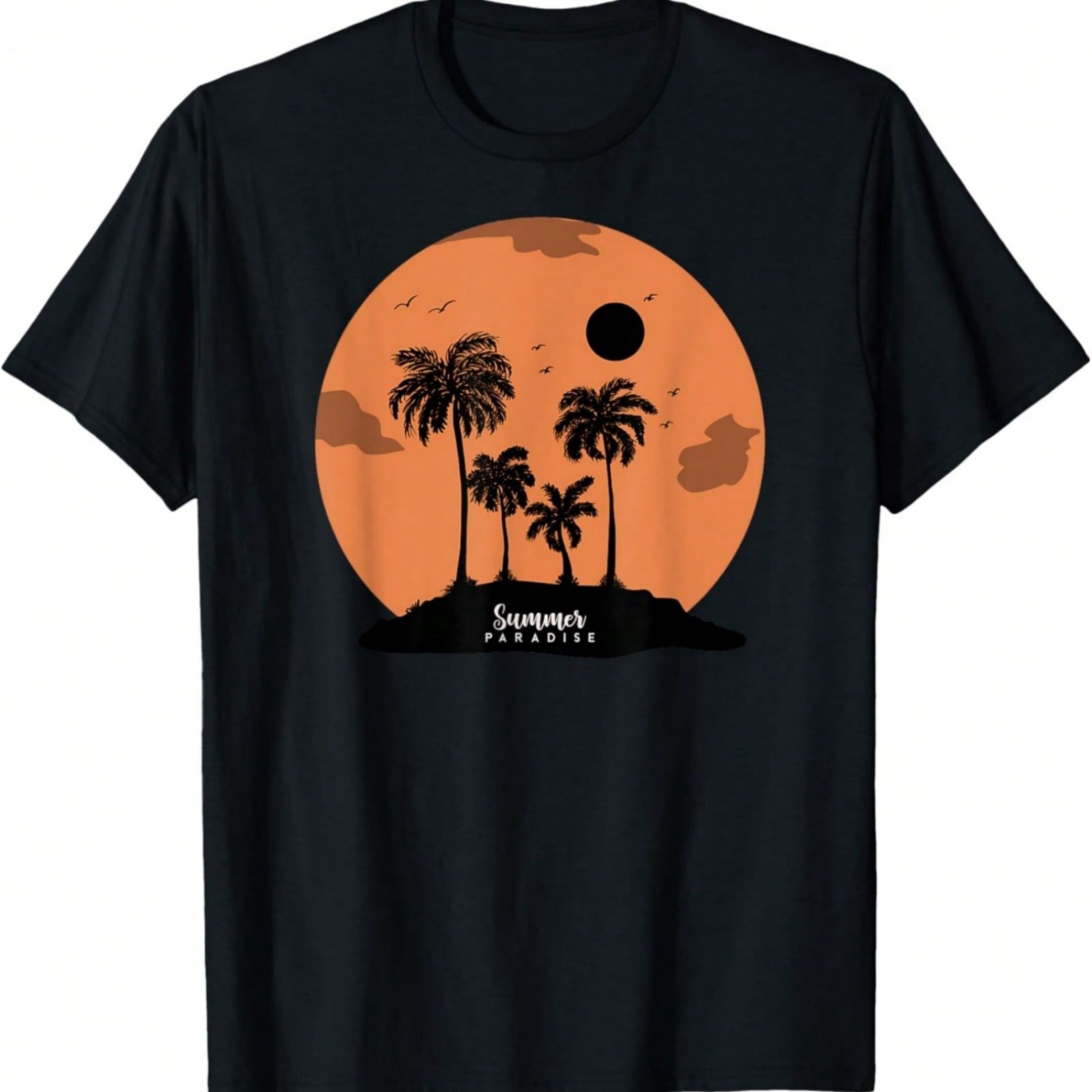 Summer Sunset Beach Palm Tree Ocean Waves Graphic Design T-Shirt S