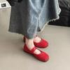 Retro gentle fairy style casual soft flat Mary Jane shoes suede red light mouth single shoes women 2025 new