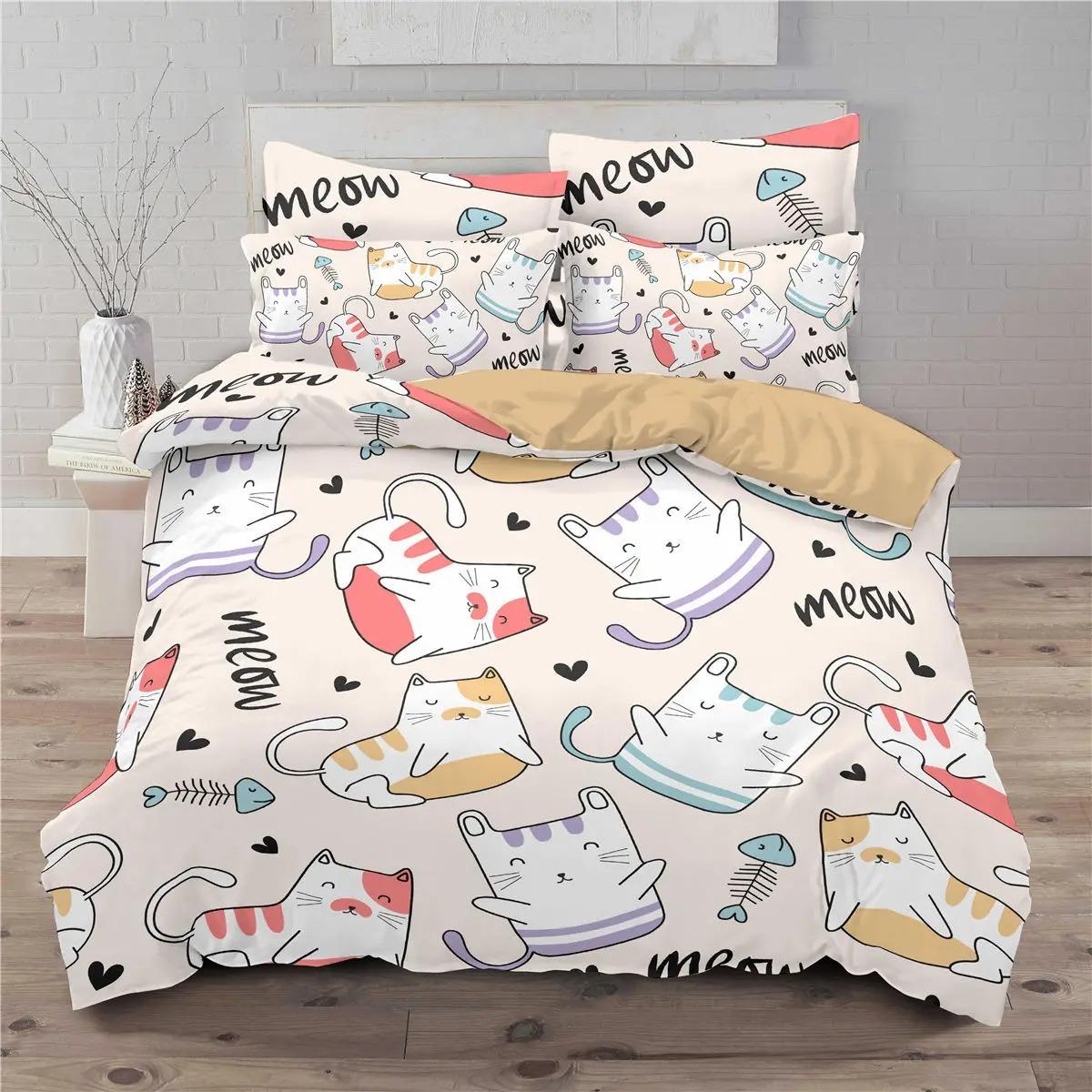 

Cat Duvet Cover Cute Kitten Pet Bedding Set Full Queen For Boys Girls Lovely Funny Cats Animal Comforter Cover With 2 Pillowcase EU Double(200*200cm)3pcs
