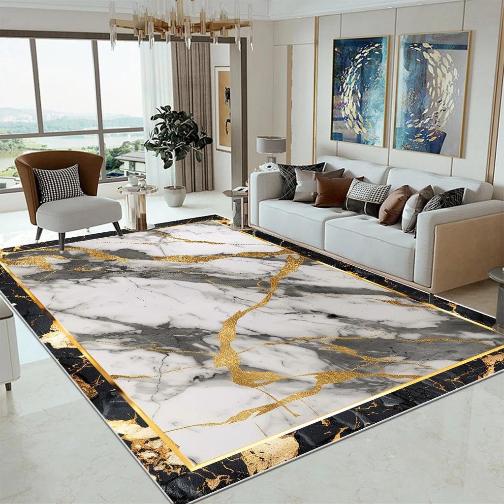 Luxury Marble Large Rugs for Living Room Decor Sofa Black Gold Carpet Decoration Home Coffee Tables Mat Non-slip Bedroom Carpets