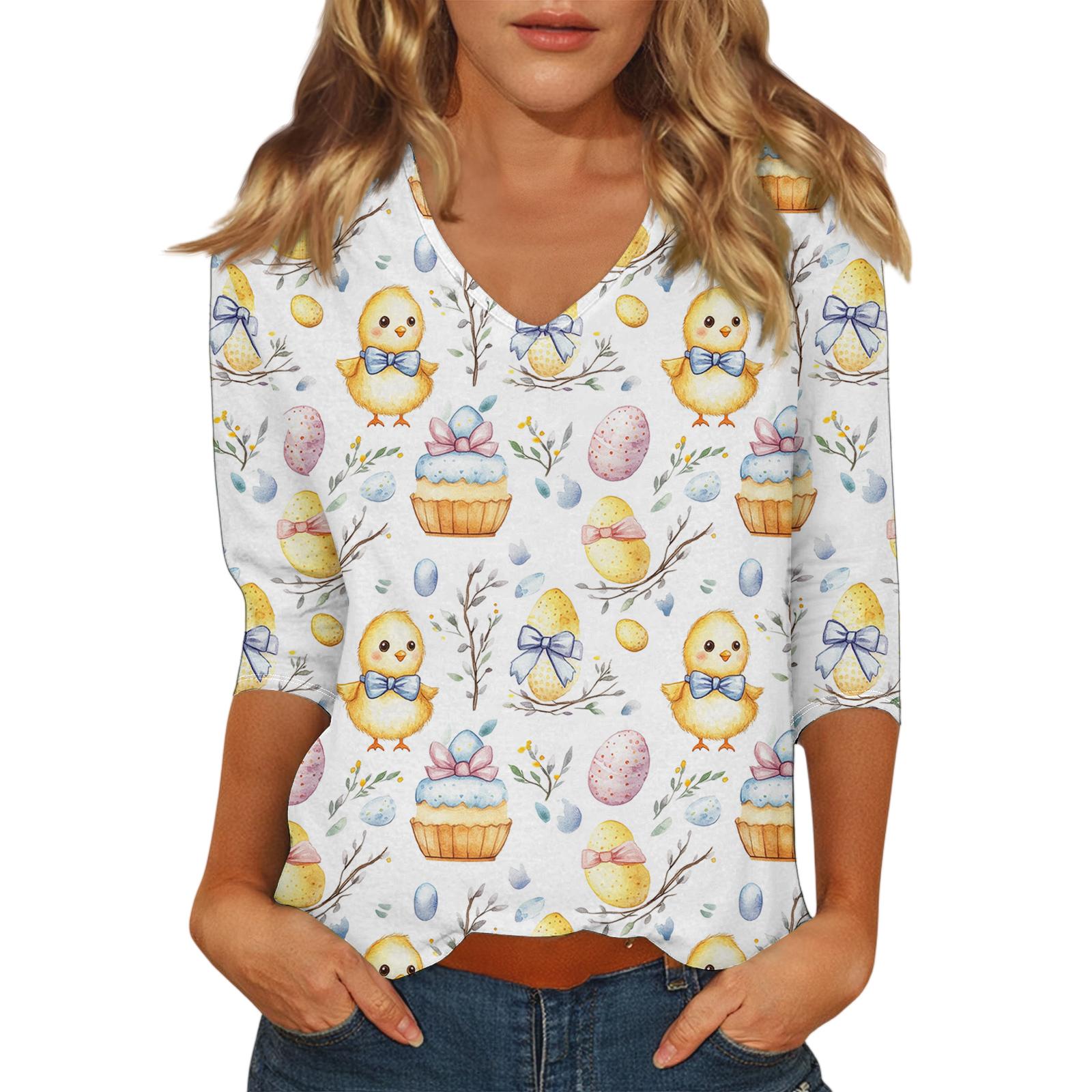 

Women s Casual Fashionable Sexy Comfortable V-Neck Printed Three-Quarter Sleeve Top M