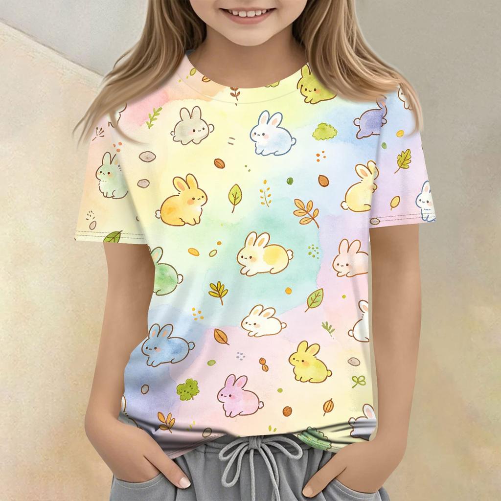 Kids Animal Print Crew Neck Short Sleeve Casual Loose Fit T Shirt Comfortable Cotton Blend Fabric Soft Texture Summer Wear