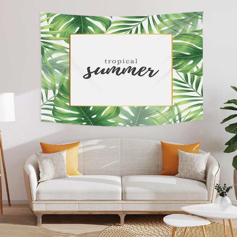 Enthusiastic Summer Green Tropical Leaves Plants Printed Polyester Tapestry Wall Hanging Tapestries For Bedroom Dorm Decor