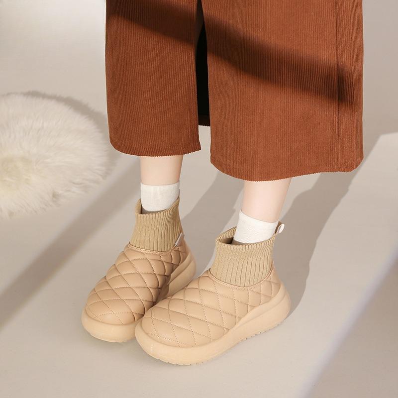 Women's Large Size Soft Sole Winter Warm Fur One Anti-slip Snow Boots Padded Lined Ankle Boots Windproof Outdoor Sports Cotton Boots