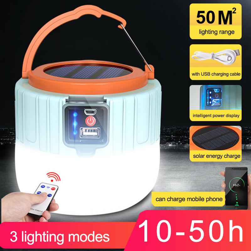 Solar Camping Lamp Rechargeable Bulb Outdoor Tent Lights Portable Emergency Lantern for Hiking Night Market