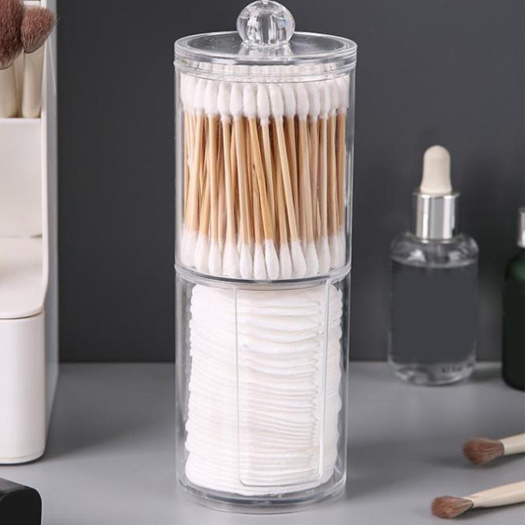 Cotton Swab Organizer 2 Layer Round Transparent Plastic Cotton Swab Holder for Bathroom Bedroom