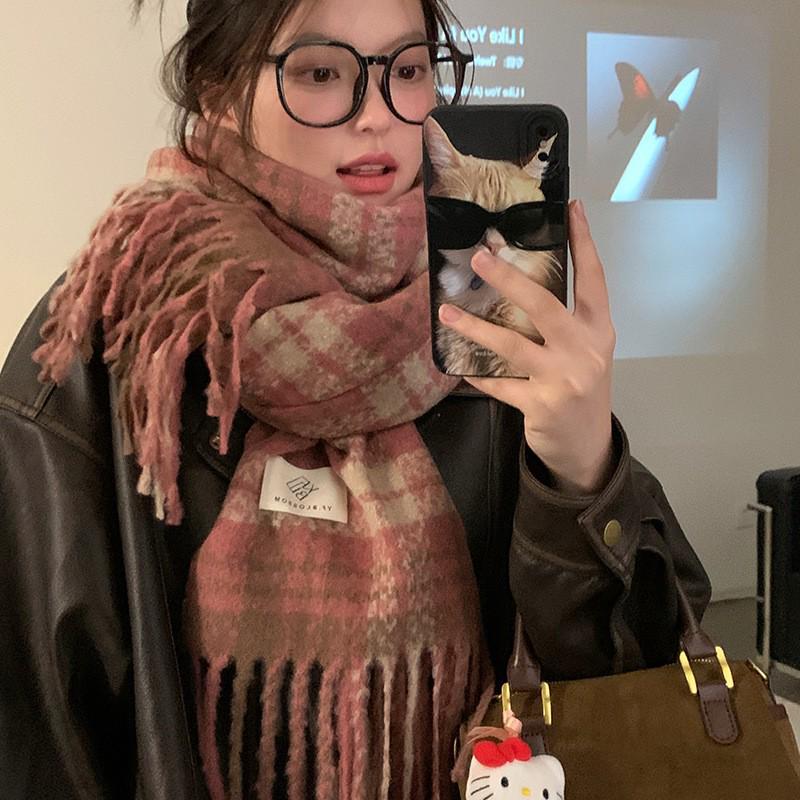 Dámský kostkovaný šátek v korejském stylu - Módní, Všestranný, Zesílený pletený nákrčník