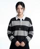THE GREEN LAB Striped Rugby Collar Sweatshirt [Cropped Fit, Melange Black]