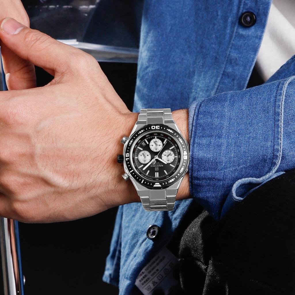 Luxury Analog Watches Steel Waterproof Classic Quartz Wristwatches Fashion Watch Men Chronograph Calendar Male Clock Gifts