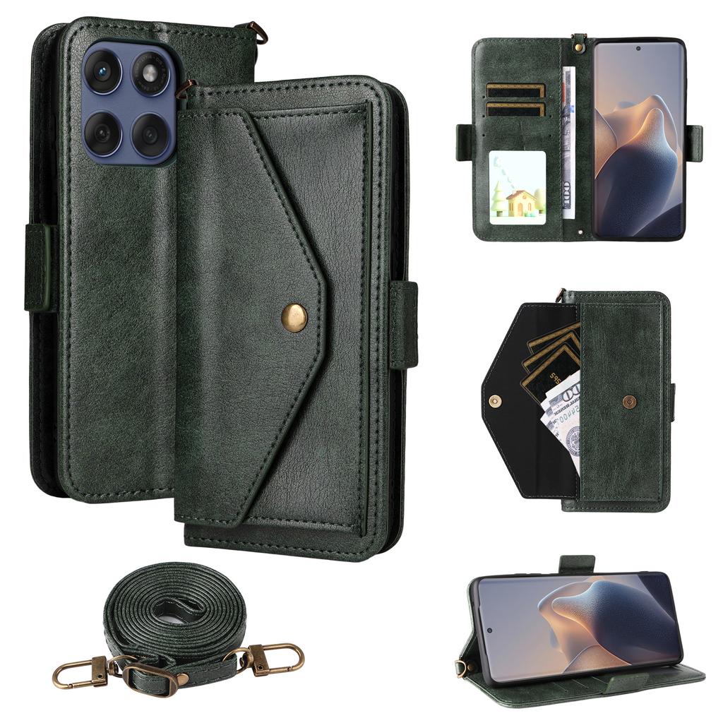 For Motorola Edge 60 Fusion 5G Leather Case Magnetic Closure Wallet Stand Phone Cover with Crossbody Strap