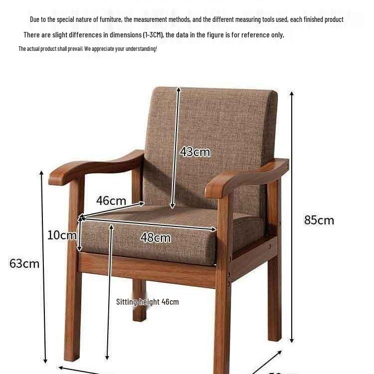 Solid Wood Armchair with Soft Padding and Backrest for Office or Elderly Use