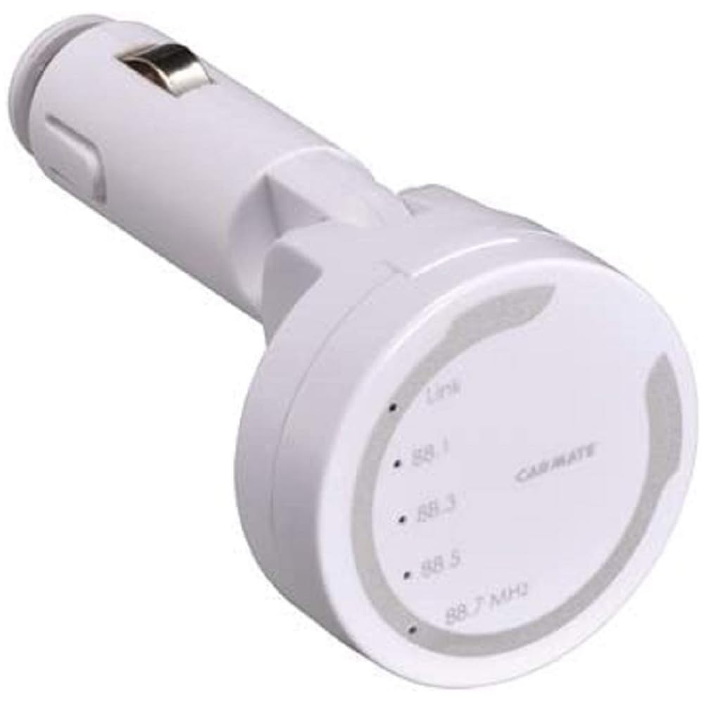 Carmate Car FM Transmitter with Bluetooth, Radio Law Compliant, Rechargeable + NFC Function, White/Silver SA104