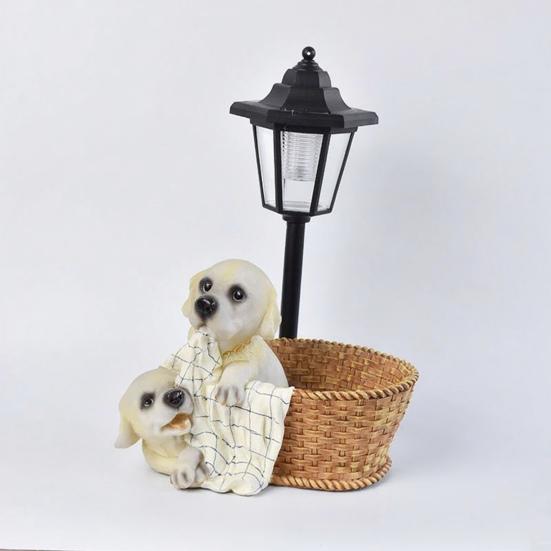 Garden Statue with LED Solar Lamp Weather Resistant Automatic Charging Outdoor Patio Sculpture Decor LED Light