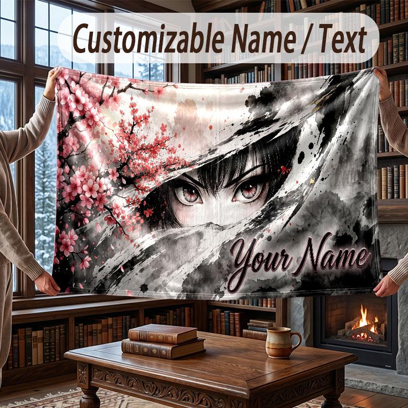 Floral Garden Theme Throw Blanket Custom Name Text Personalized Blanket Soft Cozy Blanket for Home Sofa Bed