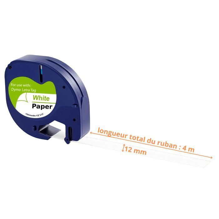 White Tapes - Phonillico® - Dymo LetraTag Compatible - 5 Pieces - 12mm X 4m - Paper