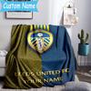 Custom Name Leeds United Crest Design Flannel Blanket, Use for Birthday/Holiday Gift, Soft Blanket for Sofa/Bed/Camping/Office, Home Decor