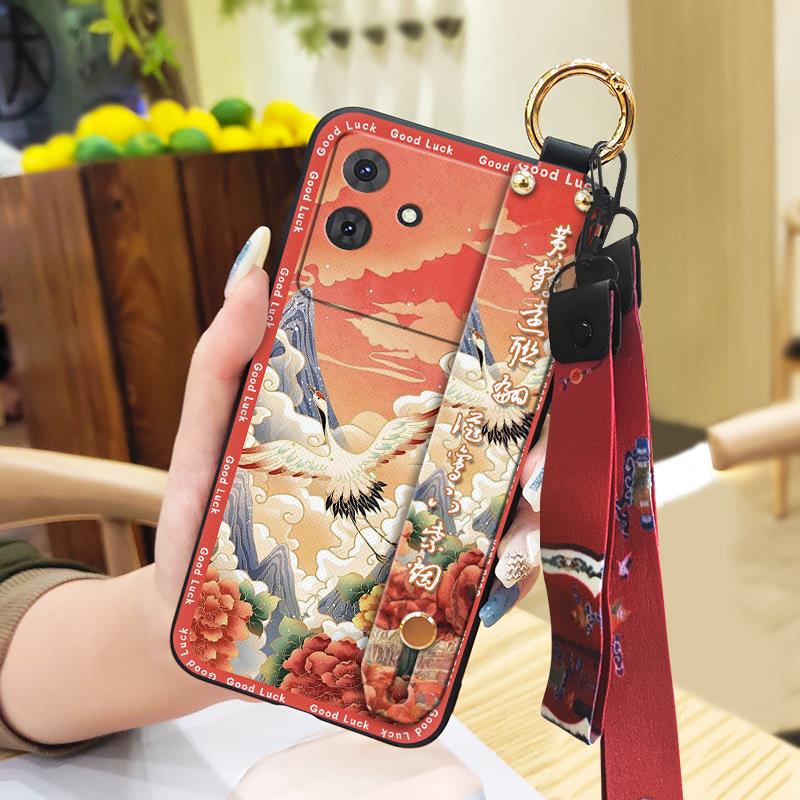 Kickstand Back Cover Phone Case For Cubot Note21 Lanyard Chinese Style Elderly Lady Fashion Phone Holder For Mom Durable